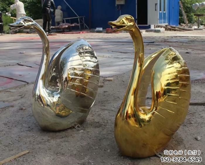 不銹鋼創(chuàng)意天鵝雕塑 步行街店門口雕塑 家禽小品