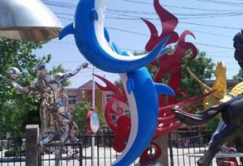 創(chuàng)意不銹鋼海豚雕塑廠家 步行街店門(mén)口雕塑 影視劇小品