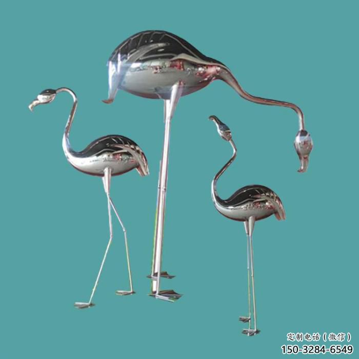 仿真不銹鋼火烈鳥雕塑 酒店公園雕塑 風景區擺件 仿真不銹鋼火烈鳥雕塑 酒店公園雕塑 風景區擺件
