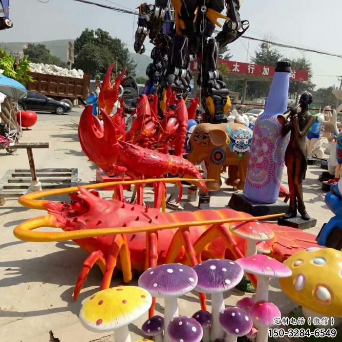 酒店玻璃鋼龍蝦雕塑 庭院仿真雕塑 彩繪小品 酒店玻璃鋼龍蝦雕塑 庭院仿真雕塑 彩繪小品