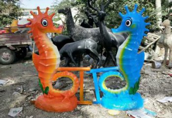 彩繪玻璃鋼海馬雕塑 仿真動物雕塑 步行街擺件