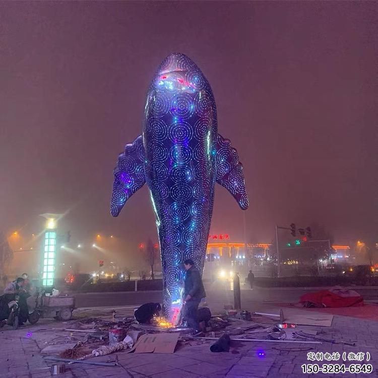 大型鯨魚雕塑，鏤空燈光原理，戶外公園廣場擺件 (6)