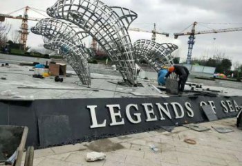 鏤空鯨魚雕塑,不銹鋼鯨魚雕塑,公園景觀小品 (1)