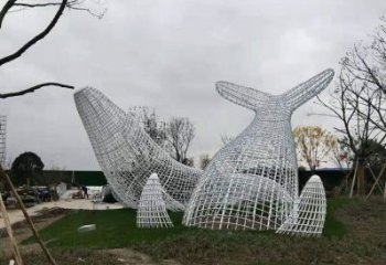 鏤空鯨魚雕塑,不銹鋼鯨魚雕塑,公園景觀小品 (4)