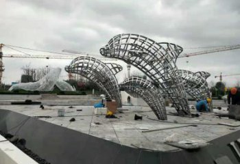 鏤空鯨魚雕塑,不銹鋼鯨魚雕塑,公園景觀小品 (5)