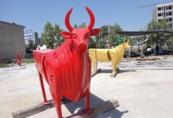 不銹鋼水牛雕塑,田間景觀小品,抽象幾何原理 (3)