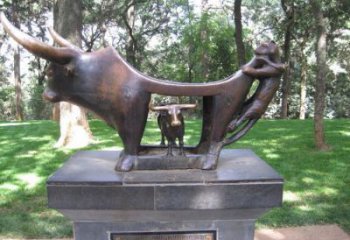 不銹鋼水牛雕塑,田間景觀小品,抽象幾何原理 (10)