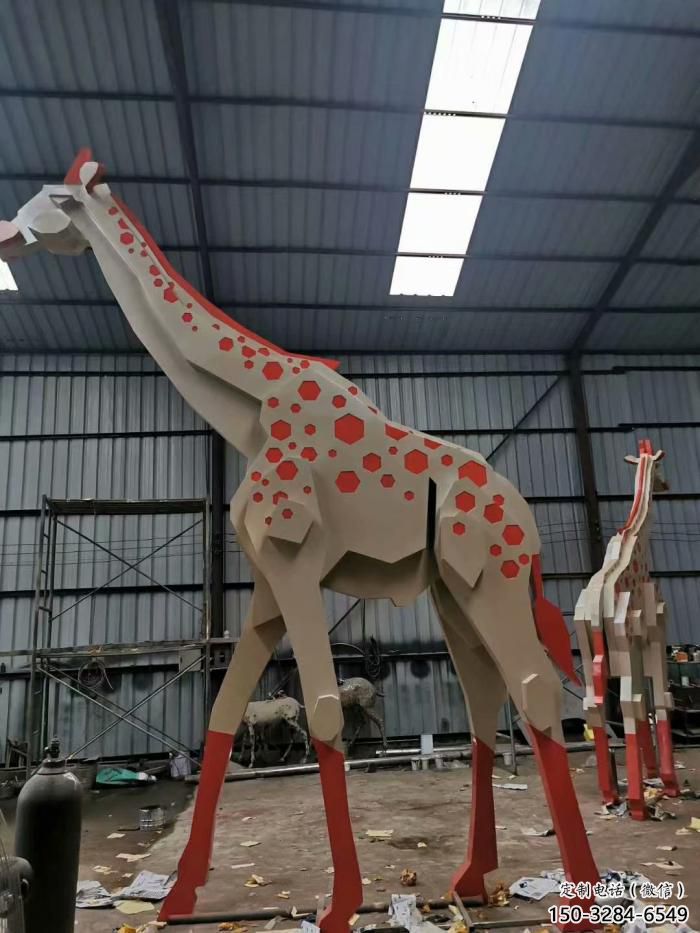 不銹鋼長頸鹿雕塑，異形幾何動物，售樓處小區擺件 (5)