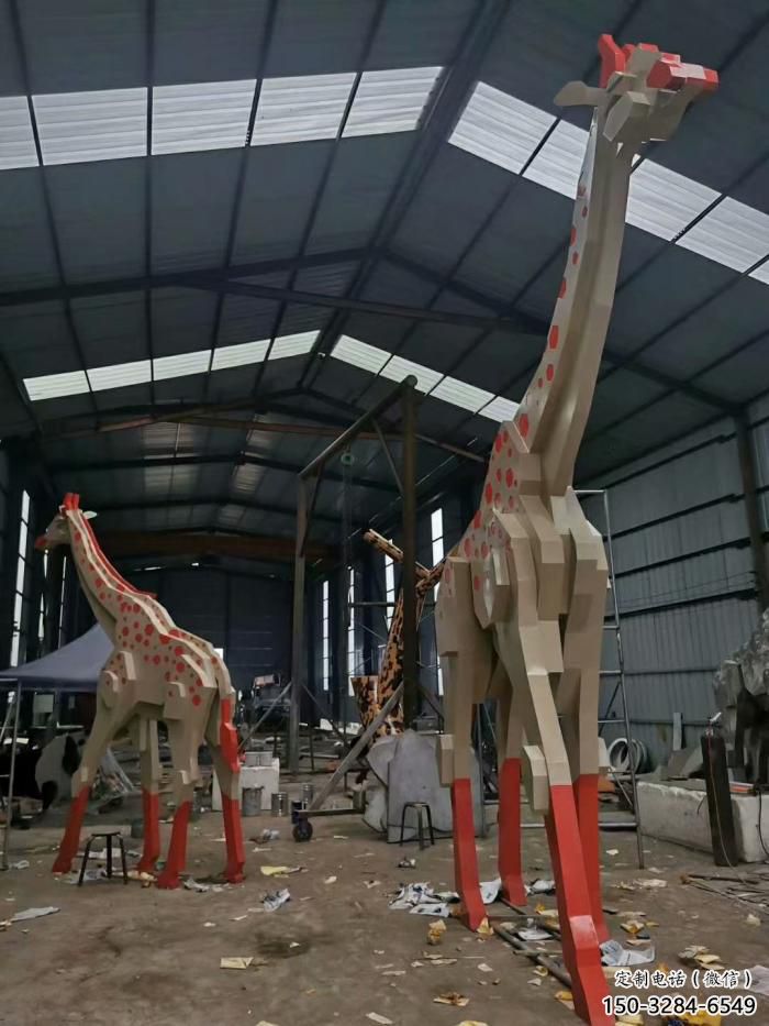 不銹鋼長頸鹿雕塑，異形幾何動物，售樓處小區擺件 (6)
