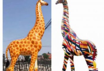 玻璃鋼長頸鹿雕塑，仿真彩繪工藝，公園廣場房地產擺放 (3)