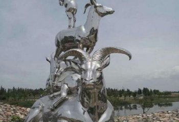 鏡面山羊雕塑，不銹鋼公園動物，仿真擺件