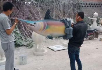 彩繪劍魚(yú)雕塑 仿真海洋生物雕塑 步行街?jǐn)[件