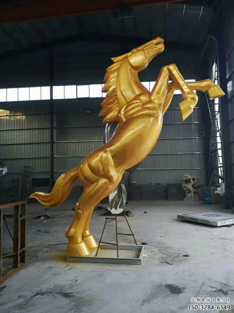 烤漆仿真奔馬雕塑，城市街頭擺件，不銹鋼動物小品