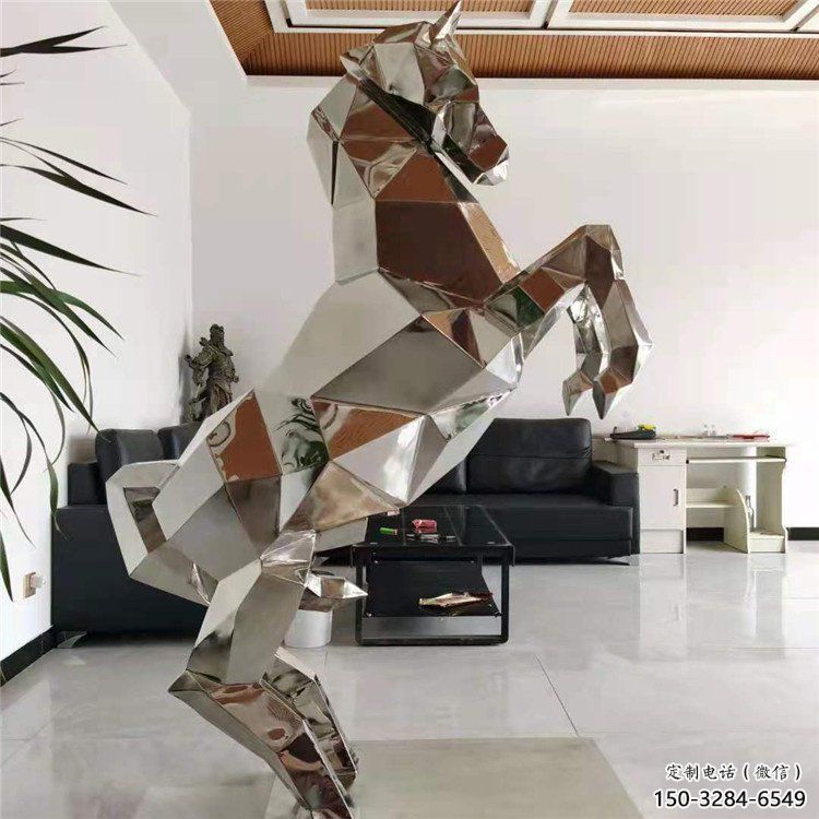 鏡面奔馬雕塑，城市動物擺件，大型廣場小品