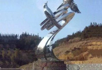 不銹鋼老鷹雕塑，公園標識建筑，鏡面工藝效果