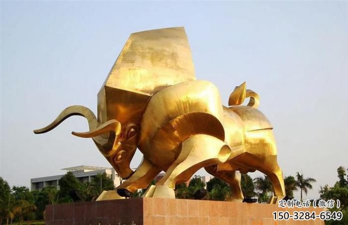 街道小牛雕塑，景觀擺件，鍍金工藝