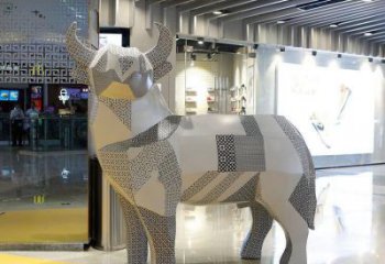 操場(chǎng)小牛雕塑，景觀題材，幾何工藝