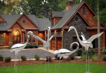 園林白鶴雕塑 城市廣場雕塑 步行街?jǐn)[件