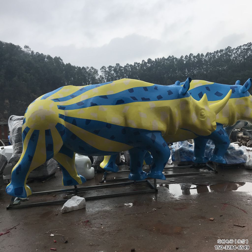 街道犀牛雕塑，鑄銅農耕雕塑，古銅效果