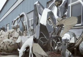 景區哈巴狗雕塑,鍍金歐式雕塑,鐵藝材質