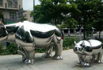 園林犀牛雕塑,噴漆運動雕塑,網格形式