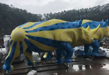 街道犀牛雕塑，鑄銅農耕雕塑，古銅效果