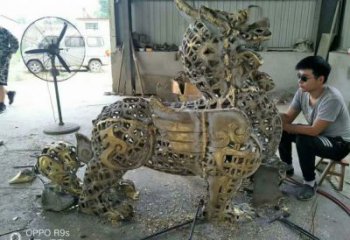 室內貔貅雕塑,拉絲海洋雕塑,抽象效果