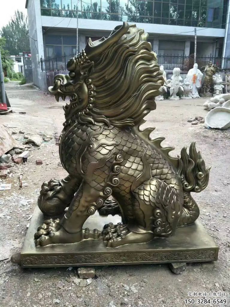 街道麒麟雕塑,鑄銅農耕雕塑,古銅效果 街道麒麟雕塑,鑄銅農耕雕塑,古銅效果