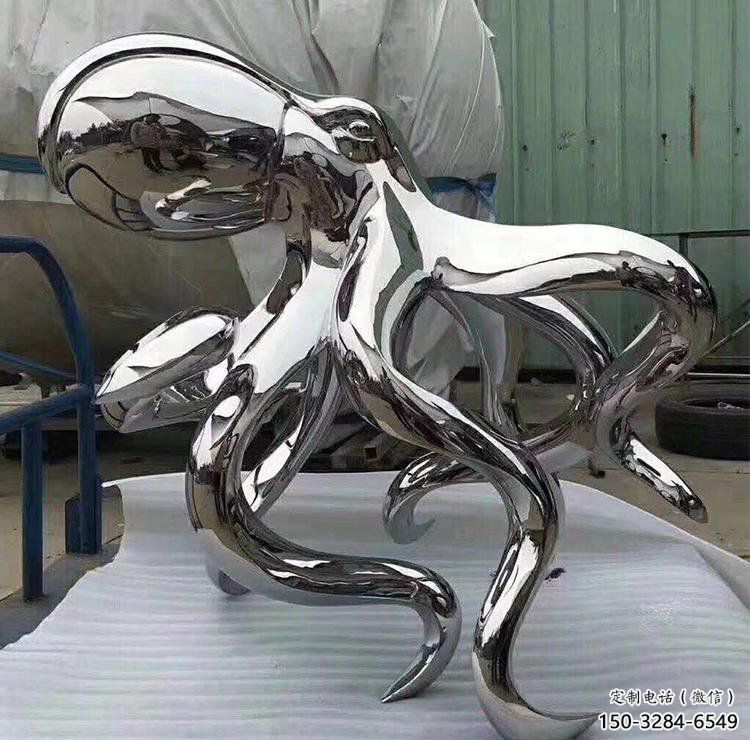冷飲店烏賊雕塑，鍍銅海洋雕塑，鏡面工藝