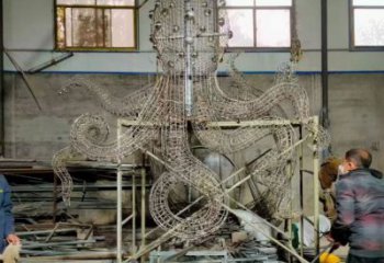 庭院烏賊雕塑，鍍金歐式雕塑，網格形式