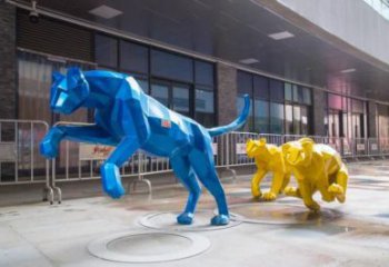 廣場獵豹雕塑,卡通水景雕塑,抽象效果