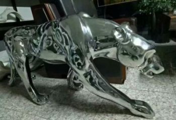 景區獵豹雕塑,鍍金歐式雕塑,鐵藝材質