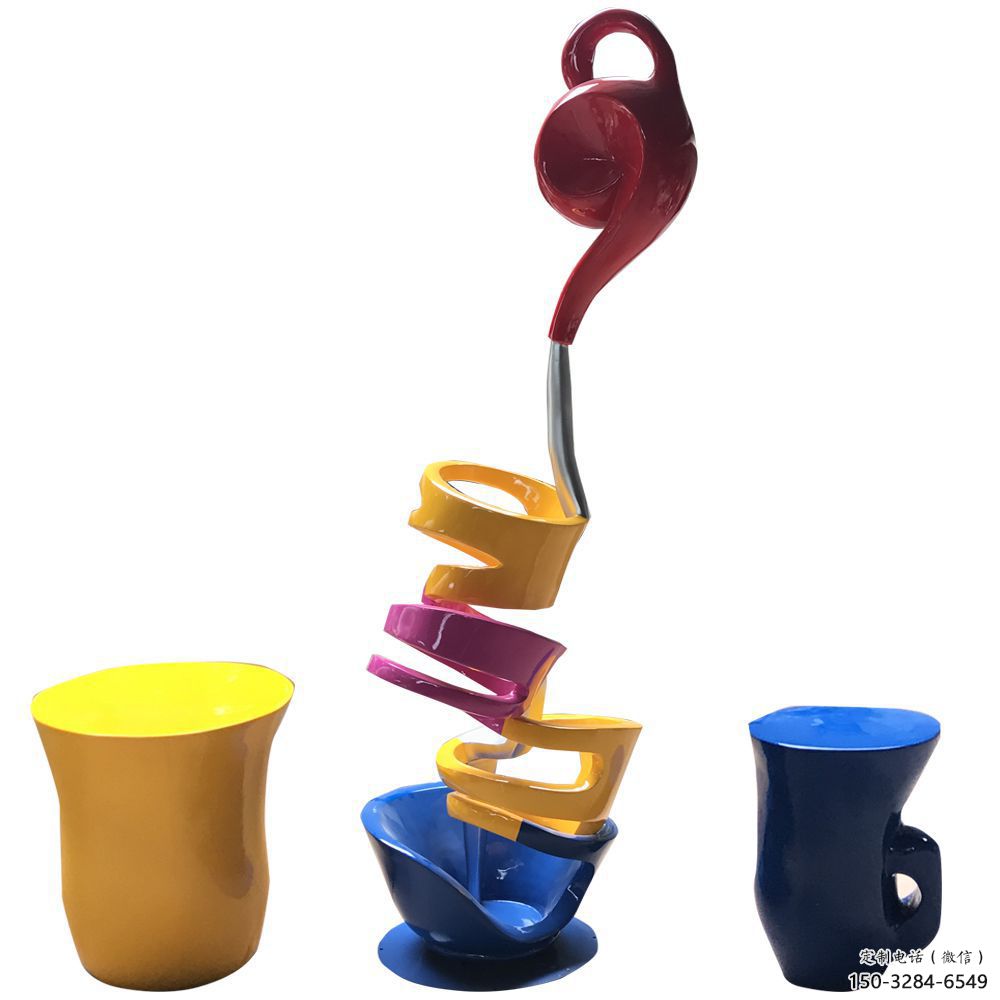 小區茶壺雕塑，拉絲景觀雕塑，抽象效果