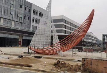 室內(nèi)帆船雕塑，拉絲景觀雕塑，抽象效果