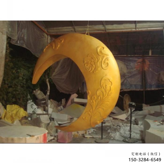 景區月亮雕塑，鍍金歐式雕塑，鐵藝材質