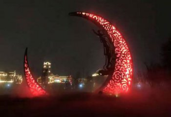 公園月亮雕塑,噴砂發(fā)光雕塑,鍛造工藝
