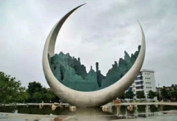 農(nóng)村月亮雕塑,鏤空景觀雕塑,抽象效果