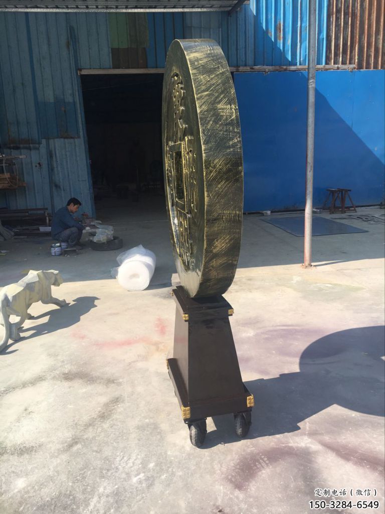 城市銅錢雕塑，仿古標識雕塑，古銅效果