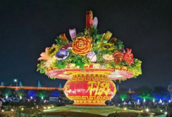 街道花籃雕塑,鍛造景觀雕塑,古銅效果