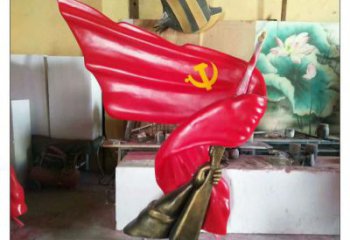 售樓部紅旗雕塑,烤漆發光雕塑,烤漆題材