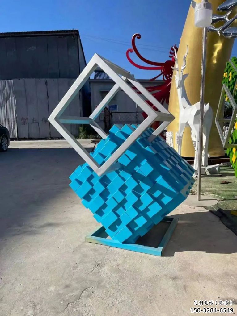 噴漆魔方雕塑 中式村口小品 草地雕塑 噴漆魔方雕塑 中式村口小品 草地雕塑