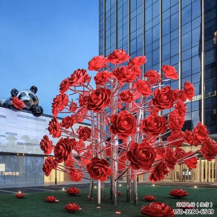 戶外玫瑰雕塑 噴漆景觀花朵雕塑 燈光雕塑 戶外玫瑰雕塑 噴漆景觀花朵雕塑 燈光雕塑