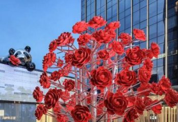 戶外玫瑰雕塑 噴漆景觀花朵雕塑 燈光雕塑