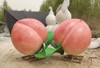 草地水蜜桃雕塑 現代校園果蔬雕塑 大型水果雕塑
