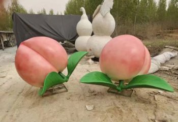 農(nóng)村水蜜桃雕塑 抽象藝術(shù)水果雕塑 烤漆果蔬雕塑