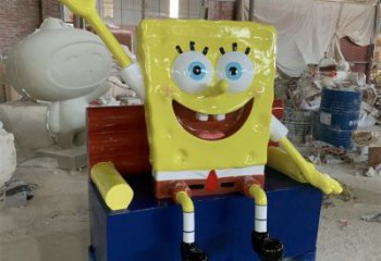 烤漆海綿寶寶雕塑 鋼管卡通雕塑 室內(nèi)動漫雕塑