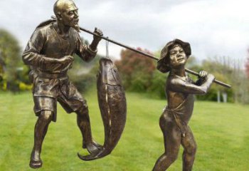 田間釣魚雕塑 彩繪民俗雕塑 園林?jǐn)[件