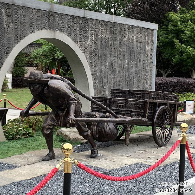 商業(yè)街工人雕塑 烤漆民俗雕塑 彩繪拉車雕塑