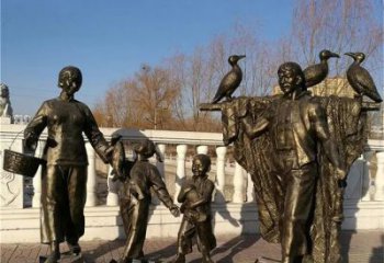 抽象船夫雕塑 店門口彩繪雕塑 步行街擺件