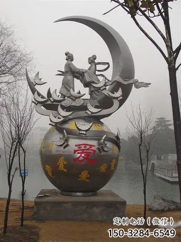 鏡面牛郎織女雕塑 大型神話雕塑 古代雕塑 鏡面牛郎織女雕塑 大型神話雕塑 古代雕塑